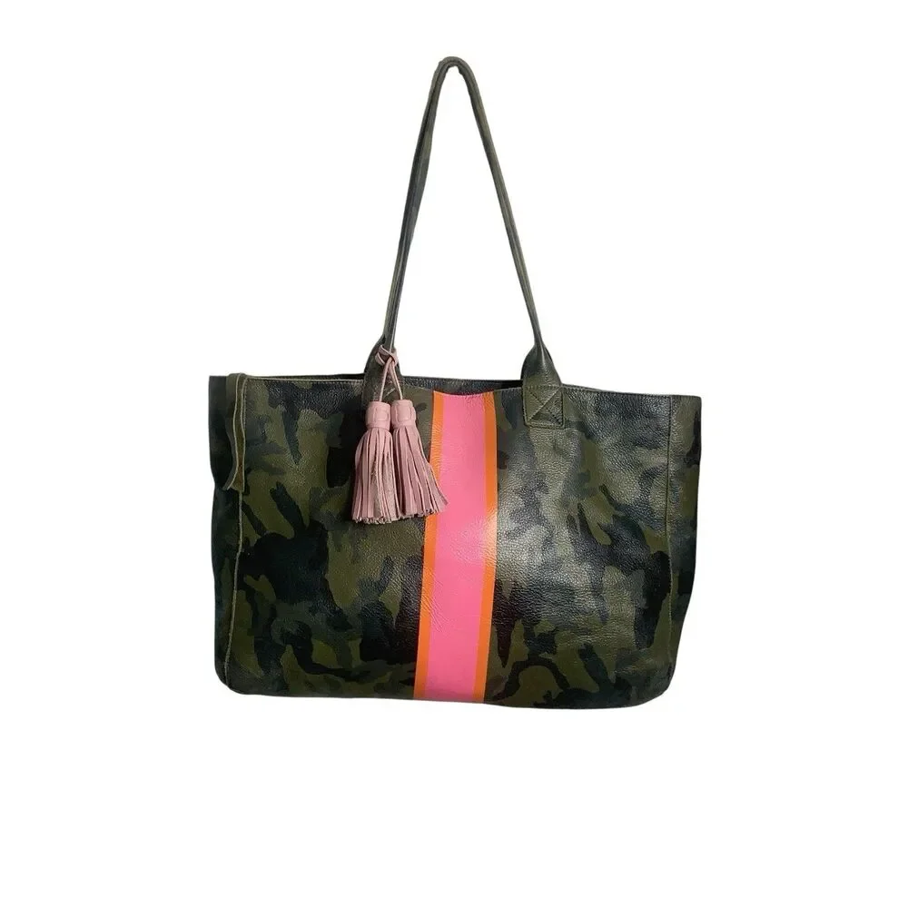 Not Rational Noha Diaper Tote Bag Pebble Leather Camouflage Tassel Stripe Zip Up